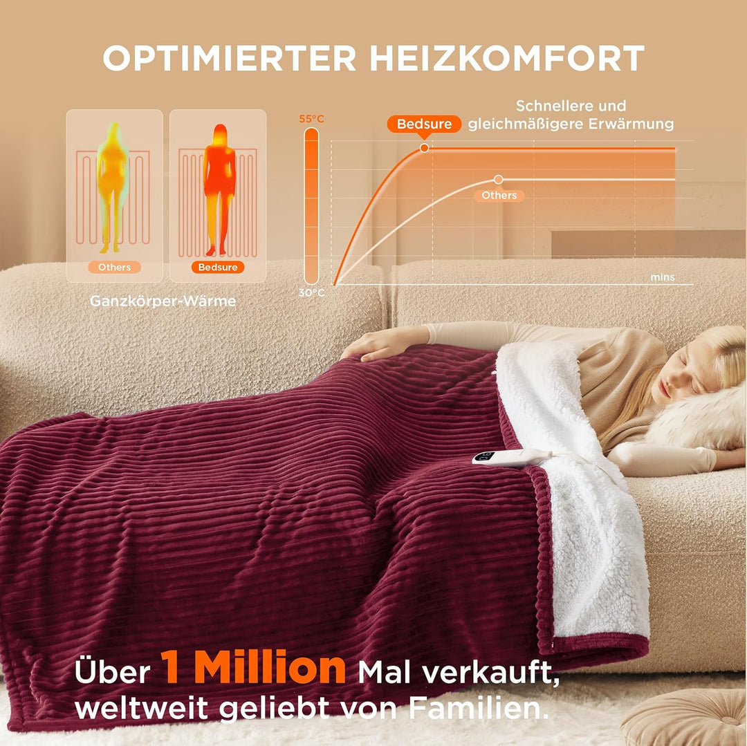 BEDSURE Heizdecke Wärmedecke Elektrische Kuscheldecke - mit Abschaltautomatik, 6 Heizstufen & 10 Stu