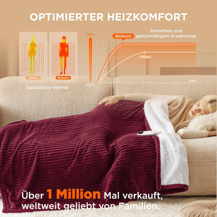 BEDSURE Heizdecke Wärmedecke Elektrische Kuscheldecke - mit Abschaltautomatik, 6 Heizstufen & 10 Stu