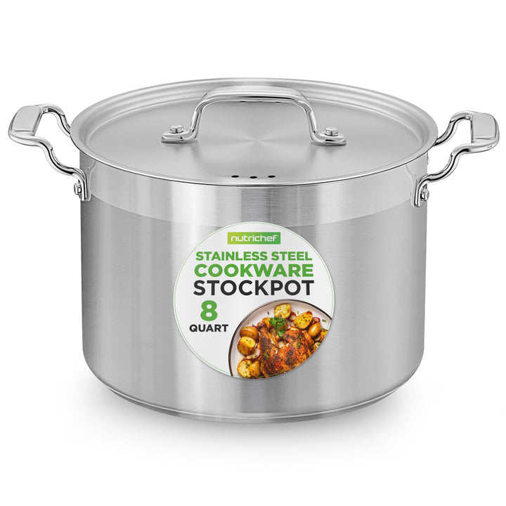 NutriChef 8 Liter Edelstahl-Topf - 18/8 Lebensmittelqualität Schwerer Grosser Suppentopf für Eintöpf