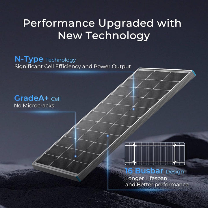 Renogy 16BB N-Typ 100 Watt 12V Solarmodul, 25% Hoch-Effizienz, PV Modul Ladegerät Solar Panel für RV