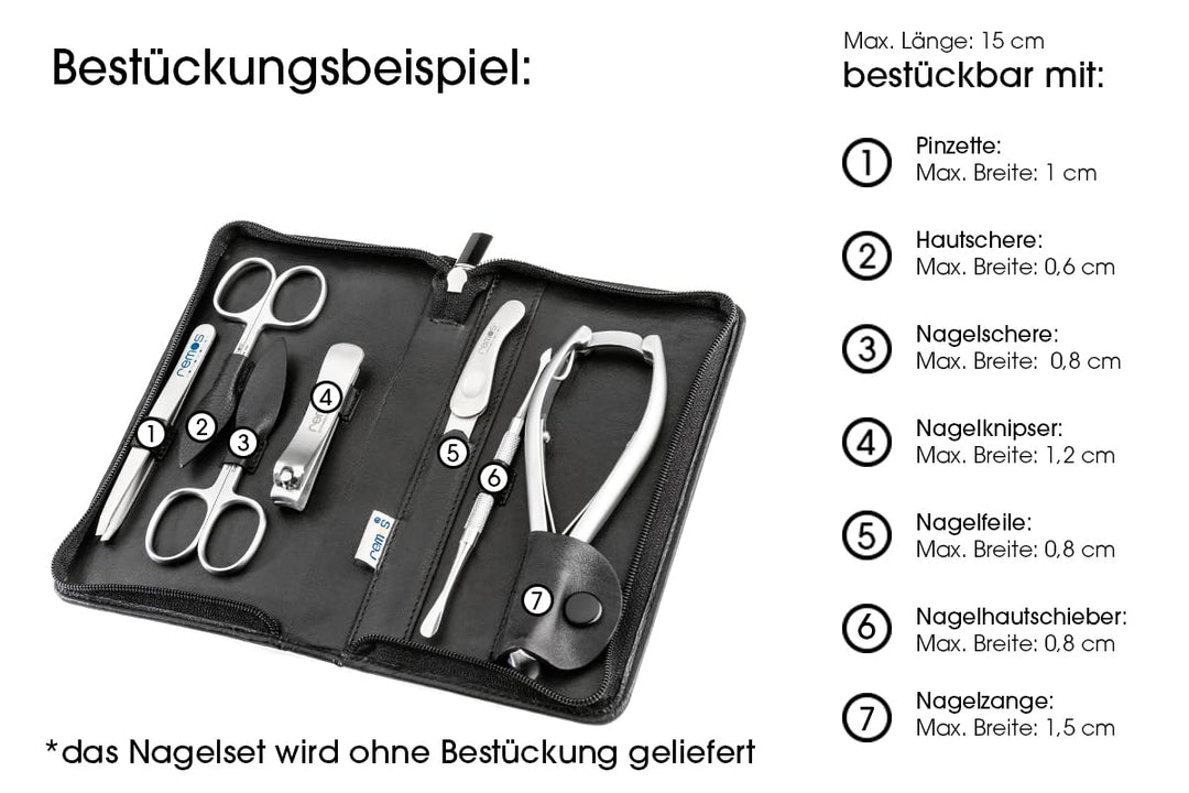 REMOS Nageletui leer aus echtem Leder zum Bestücken mit 7 Instrumenten - schwarz, Schwarz