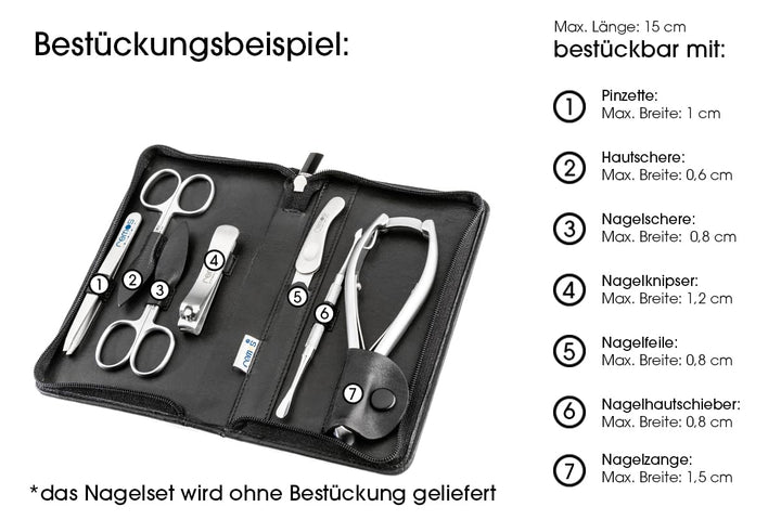 REMOS Nageletui leer aus echtem Leder zum Bestücken mit 7 Instrumenten - schwarz, Schwarz