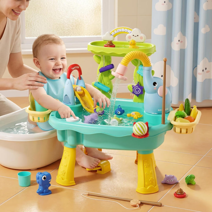 Wassertisch für Kinder, 2-lagiger 6-in-1-Wasserspieltisch, blaues Kinderspielzeug mit zirkulierender