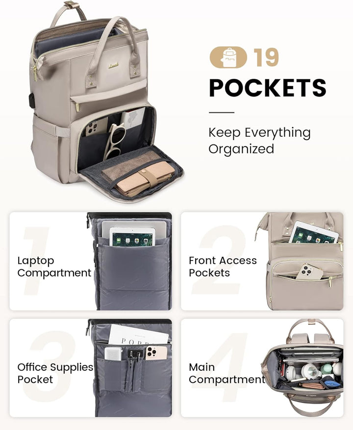 LOVEVOOK Rucksack Damen Schulrucksack, Wasserdicht Laptoprucksack mit Ladeanschluss, Rucksäcke für U