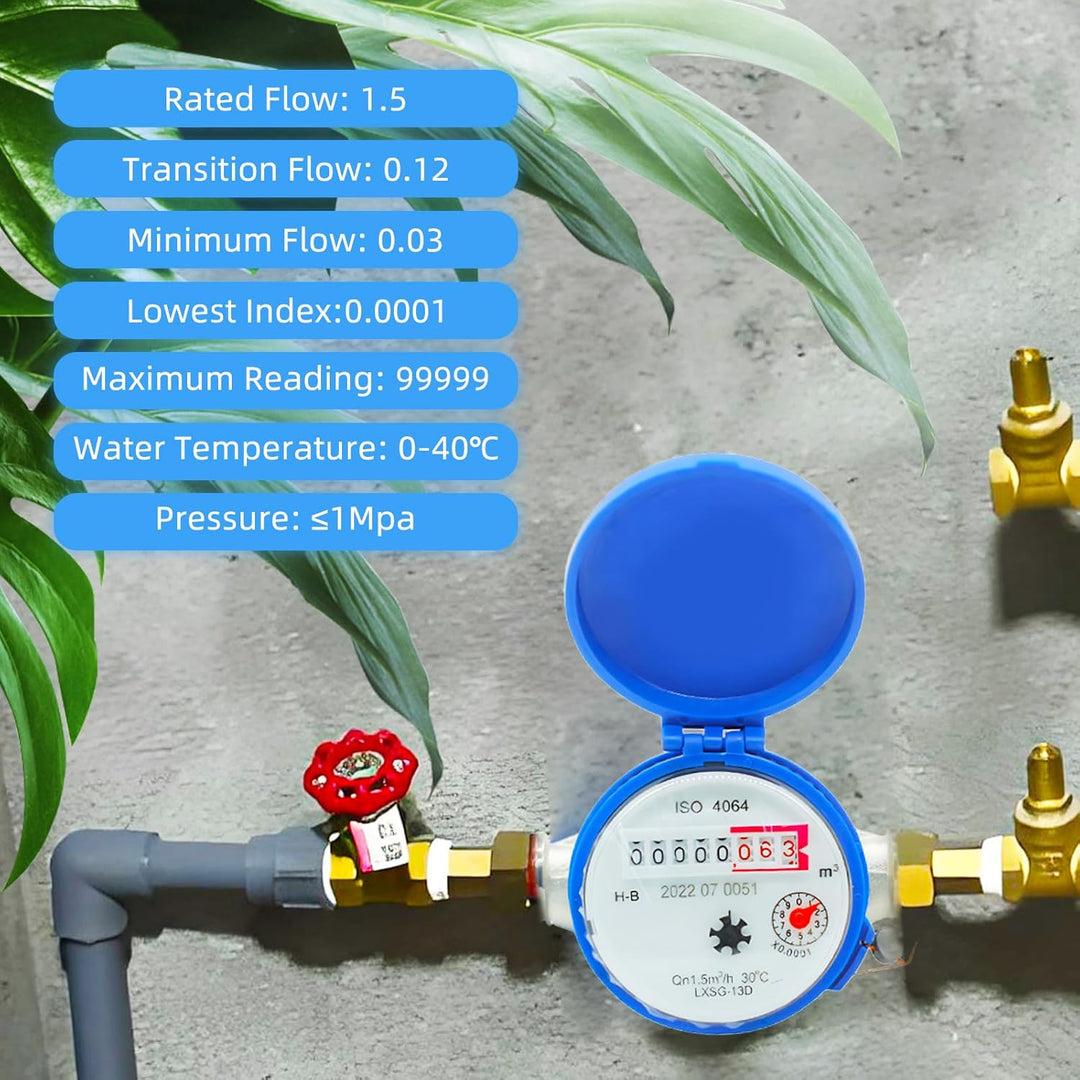 Wasserzähler Garten 1/2 Zoll, 15mm Kalt Wasseruhr Garten Geeicht Kaltwasserzähler mit Schutzhülle un