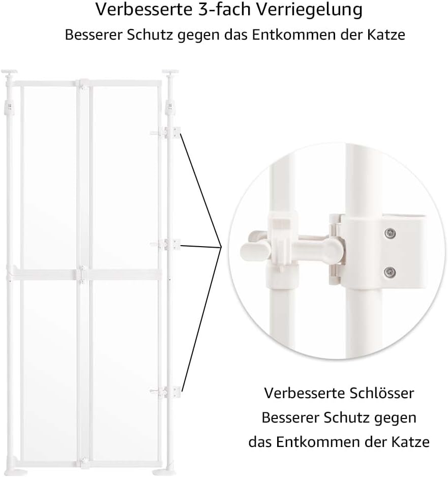 unipaws Transparentes Extra Hohes Katzengitter, Druckmontage mit Auto-Close, 190–250 cm H x 53–86 cm