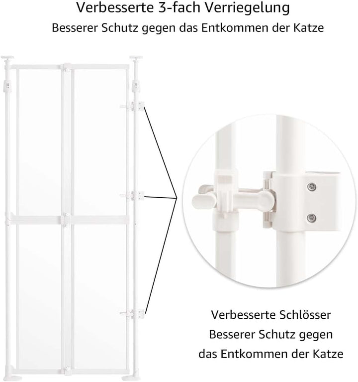 unipaws Transparentes Extra Hohes Katzengitter, Druckmontage mit Auto-Close, 190–250 cm H x 53–86 cm