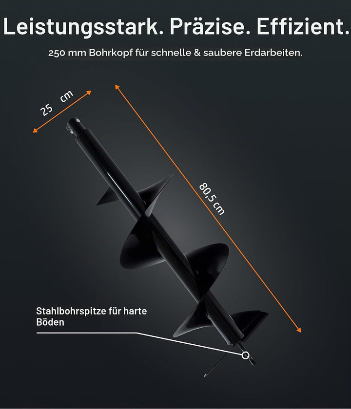 Nemaxx B250 Bohrkopf - Ersatzbohrer für Erdlochbohrer Pfahlbohrer Erdbohrer - Durchmesser: 250mm B25