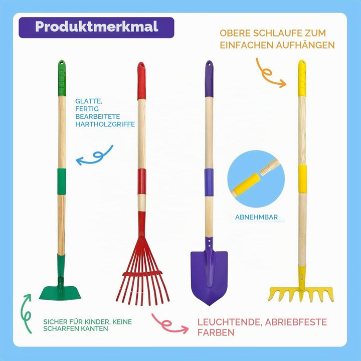LATERN Kinder Gartenwerkzeugset, 70CM Schubkarre mit 70CM Metall Schaufel Rechen Hacke Laubrechen 20