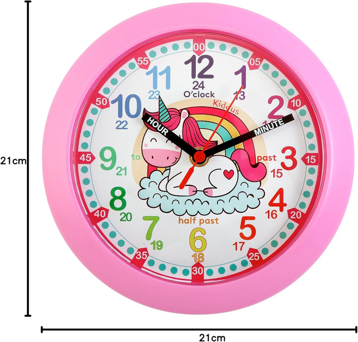 Kiddus Wanduhr für Kinder, Jungen und Mädchen. Analoger Zeitlehrer mit Zeitlernübungen. Gut lesbar,