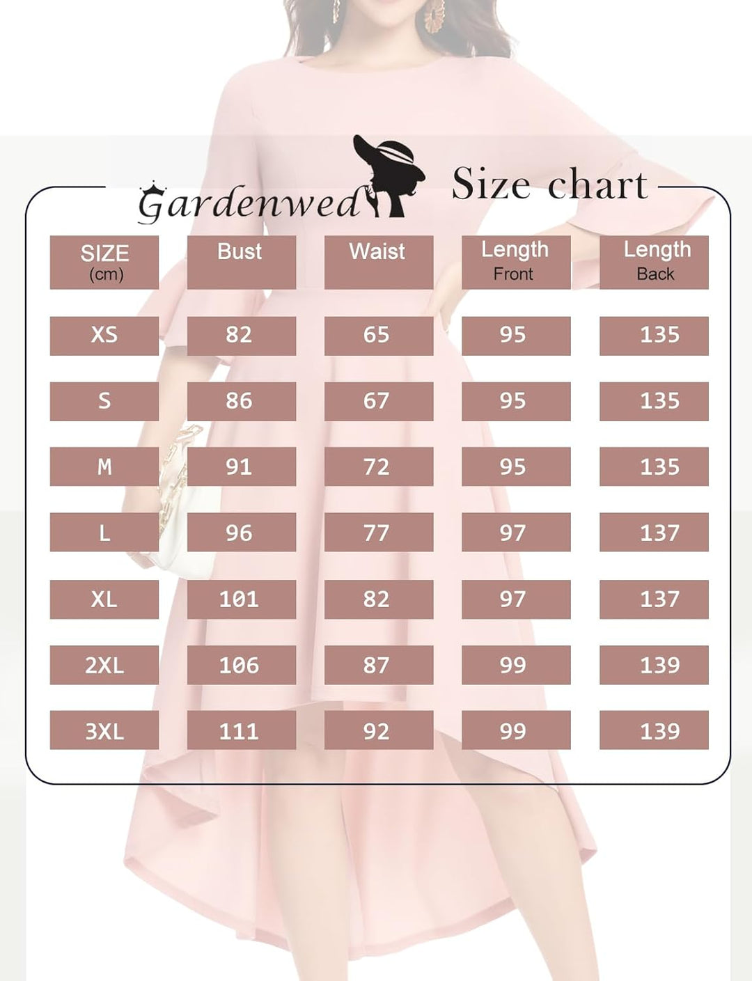 Gardenwed Festliches Kleid Damen 3/4 arm Flare Bell Sleeve Rundhals Kleider High-Low Cocktailkleider