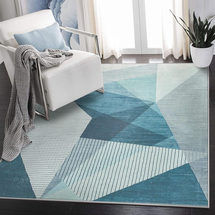 ASIinnsy Kurzflor Teppich Wohnzimmer Teppich Geometrisches Muster Abstrakt Moderne Teppiche Blau Gra