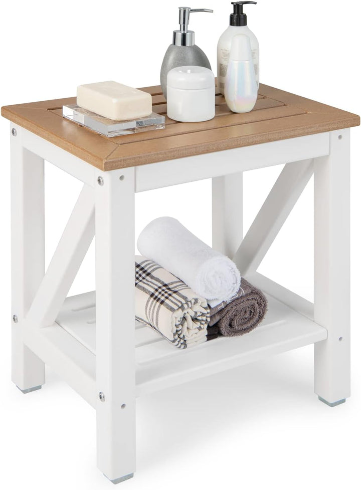 RELAX4LIFE Duschbank mit Ablage, Badhocker mit Rutschfesten Füssen, Duschstuhl bis 150 kg Belastbar,