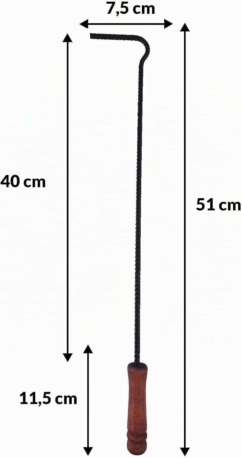 Feuerhaken mit Holzgriff 51 cm Schüreisen Schürhaken Glutkratzer Kaminzubehör Kaminbesteck Stocheise