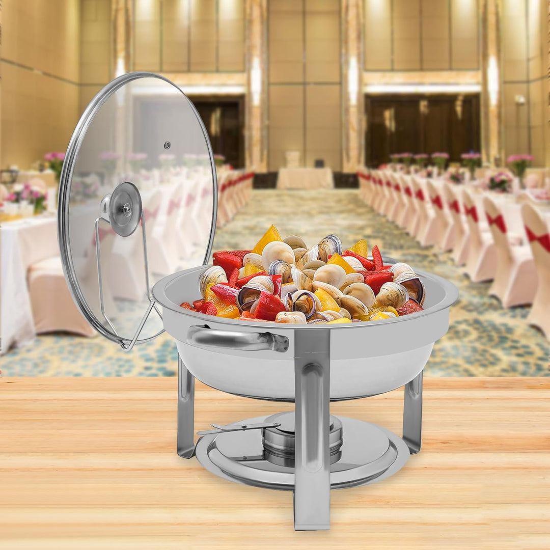 Chafing Dish Buffet, 5 l, rund, Fondue, Edelstahl, Buffet, Fondue, beheizbar, mit Deckel, Warmhalteb