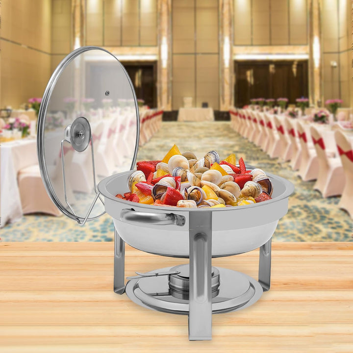 Chafing Dish Buffet, 5 l, rund, Fondue, Edelstahl, Buffet, Fondue, beheizbar, mit Deckel, Warmhalteb