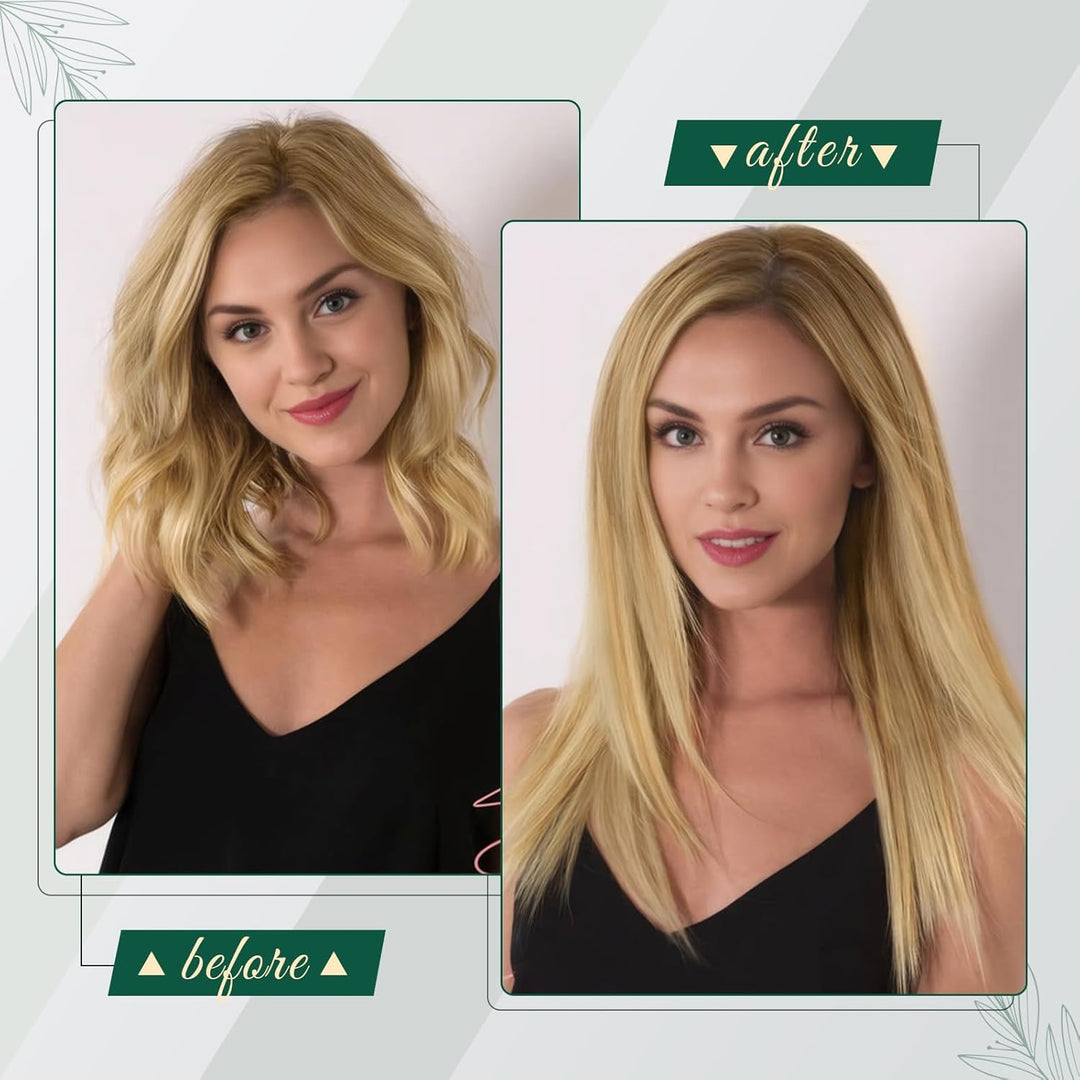 RUNATURE Extensions Echthaar Weft 45cm Goldblond mit Hellblond Haartressen Echthaar Blond Glatt Haar