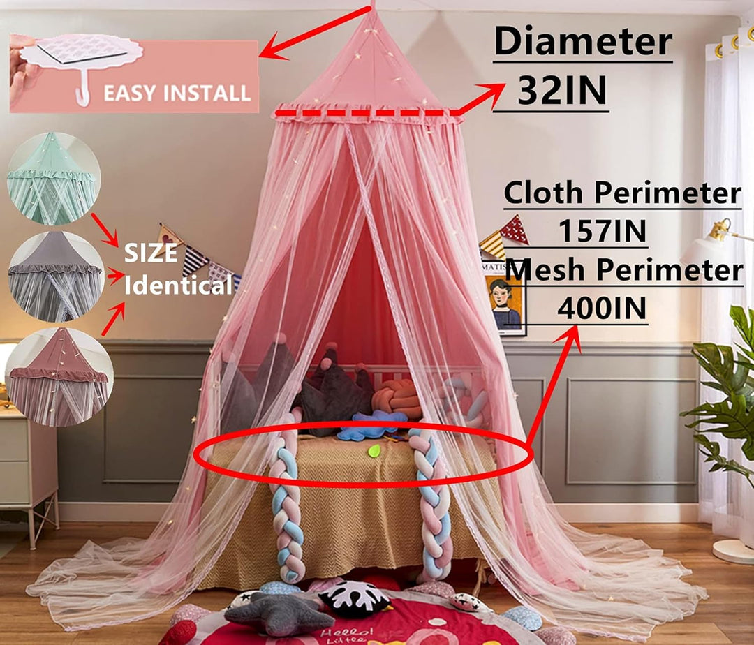 HUOQOU Betthimmel für Mädchen Doppelschicht Prinzessin Runder Kuppel Kinder Träumendes Moskitonetz B