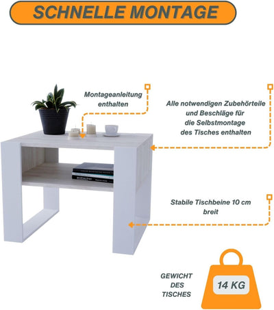 CraftPAK Wohnzimmer Tisch für Couch aus hochwertigem Holz, Stabiler & moderner Couchtisch mit zusätz