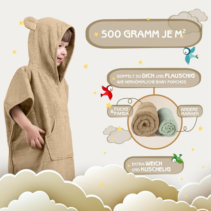 FUCHSUNDPANDA Fuchs&Panda® Badeponcho Kinder EXTRA warm, weich & kuschelig (100% Bambus) | Badeponch