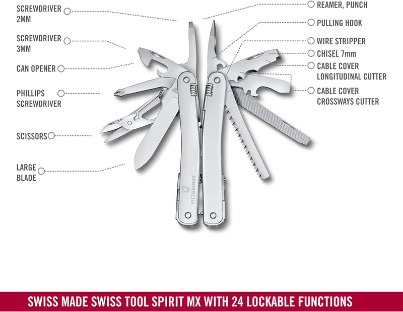 VICTORINOX Multifunktionswerkzeug Swiss Tool Spirit MX, 24 Funktionen, Swiss Made, Multitool mit Fes