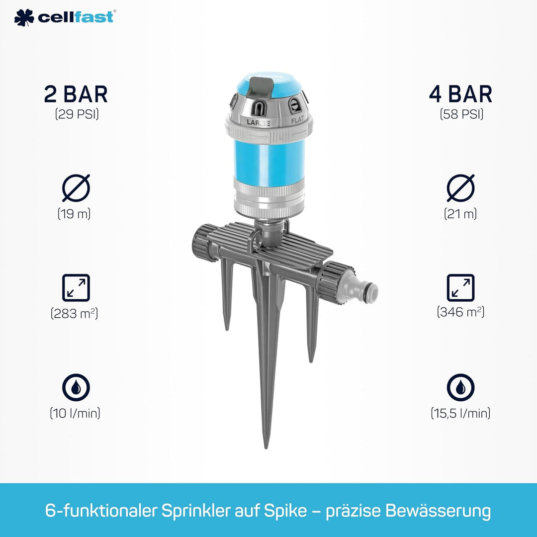 Cellfast Sektorenregner POWER sz IDEAL™ 6-Funktion-Regner auf Erdspiess Basis, ausgeführt aus Kunsts