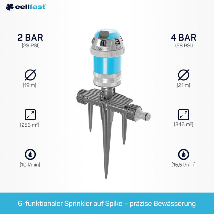 Cellfast Sektorenregner POWER sz IDEAL™ 6-Funktion-Regner auf Erdspiess Basis, ausgeführt aus Kunsts