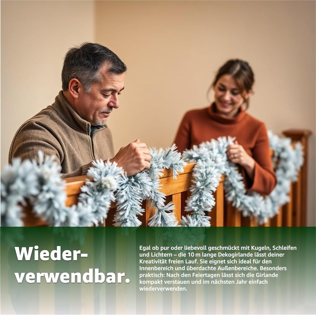 Weihnachtsgirlande 10 Meter - künstliche Dekogirlande Ø 10 cm - Tannen Girlande Weihnachten (5X Weis