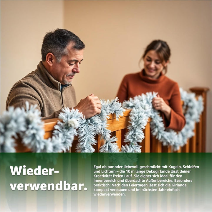 Weihnachtsgirlande 10 Meter - künstliche Dekogirlande Ø 10 cm - Tannen Girlande Weihnachten (5X Weis