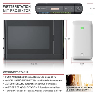 Funk Wetterstation mit Farbdisplay - mit Aussensensor - DCF Empfangssignal Funkuhr - Innen- und Auss