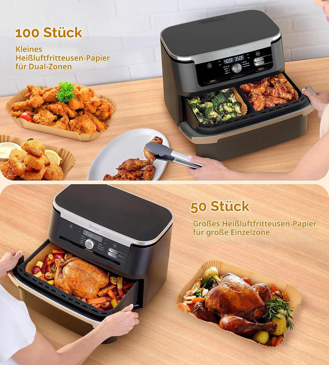 Backpapier für Heissluftfritteuse 150 pcs für Ninja Flex Drawer Dual Zone AF500EU 10,4L, Airfryer Ba