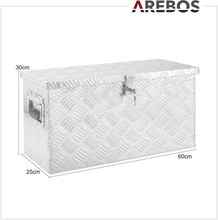 Arebos Truckbox 40 Liter | Aluminium Werkzeugbox mit Schloss | Deichselbox | | 60 x 25 x 30 cm | Anh