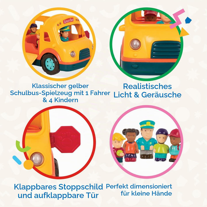 Battat – Licht & Geräusche Schulbus – Gelber leuchtender Schulbus – 5 Spielzeugfiguren – Realistisch