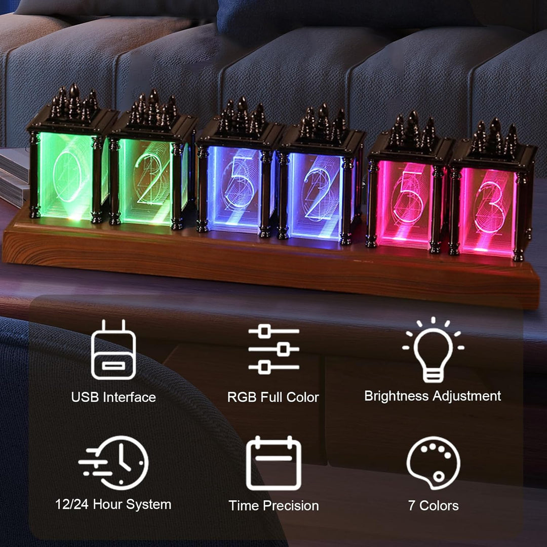 LIROPAU Nixie Tube Clock, RGB LED Röhrenuhr, Mit Power-Off-Memory-Funktion, DIY Datum und Uhrzeit, M