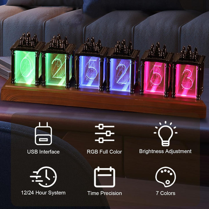 LIROPAU Nixie Tube Clock, RGB LED Röhrenuhr, Mit Power-Off-Memory-Funktion, DIY Datum und Uhrzeit, M