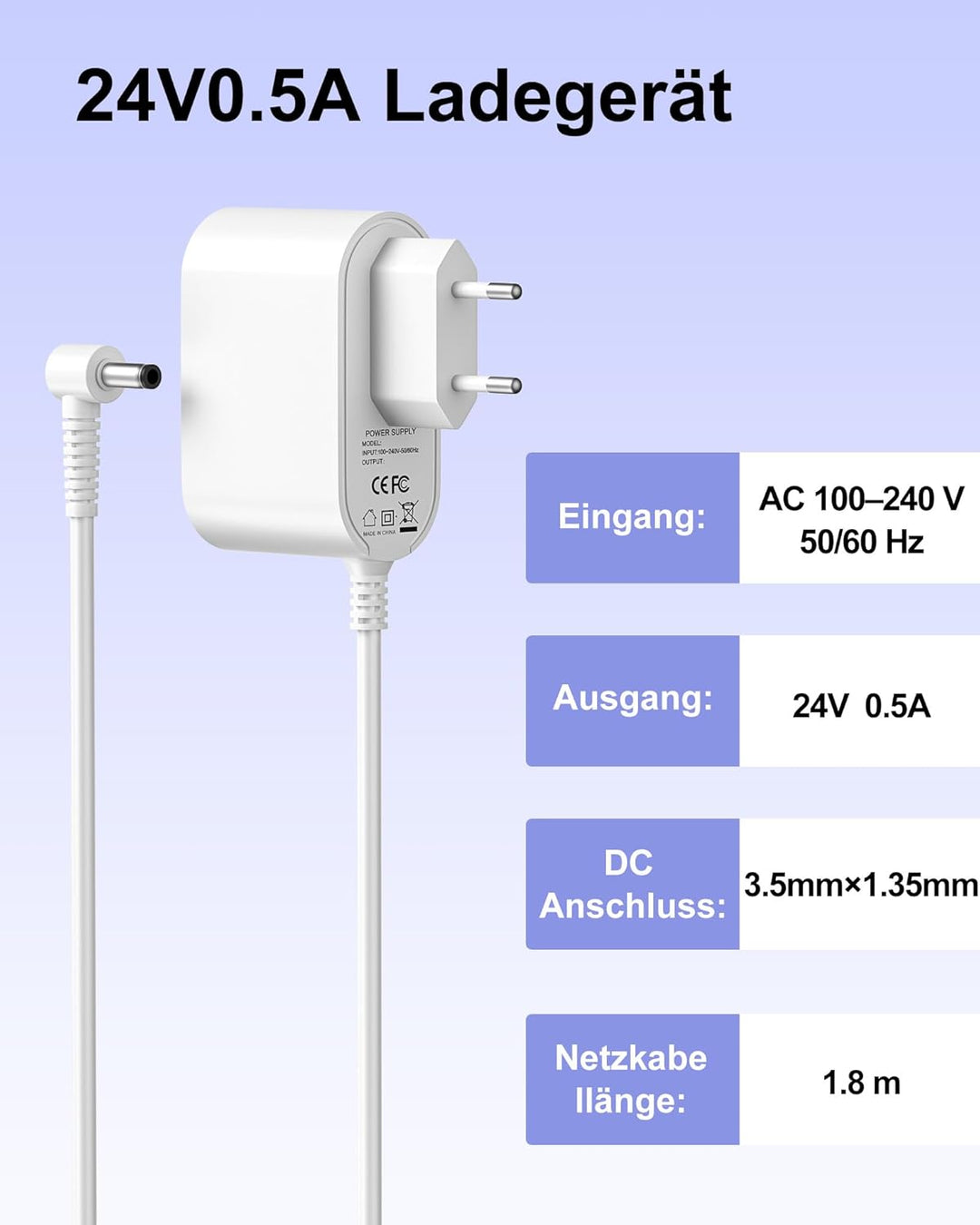 24V Luftreiniger Netzteil Kompatibel mit Philips Series 600 AC0650 und AC0651 Luftreiniger Ladekable
