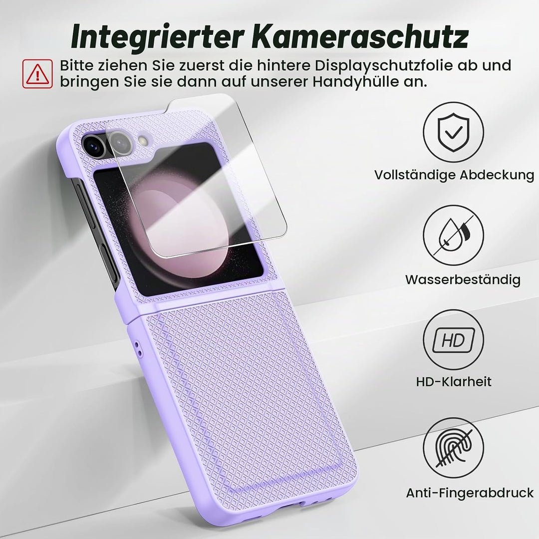 Doeshine for Samsung Galaxy Z Flip 5 Hülle mit Scharnierschutz &amp; Displayschutzfolie, Rutschfester Te