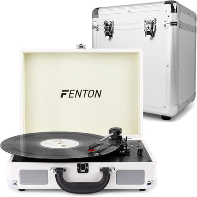Fenton RP115D Set Plattenspieler Koffer mit integriertem Lautsprecher, silberner Plattenkoffer, Plat