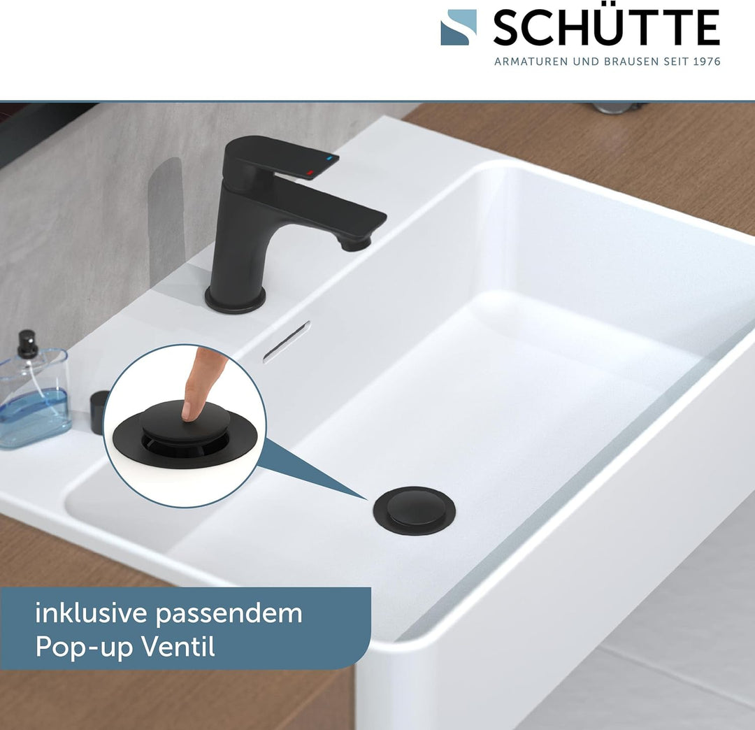 SCHÜTTE 33216 BOSTON Wasserhahn Bad Schwarz Matt, Waschtischarmatur, Mischbatterie Waschbecken Black