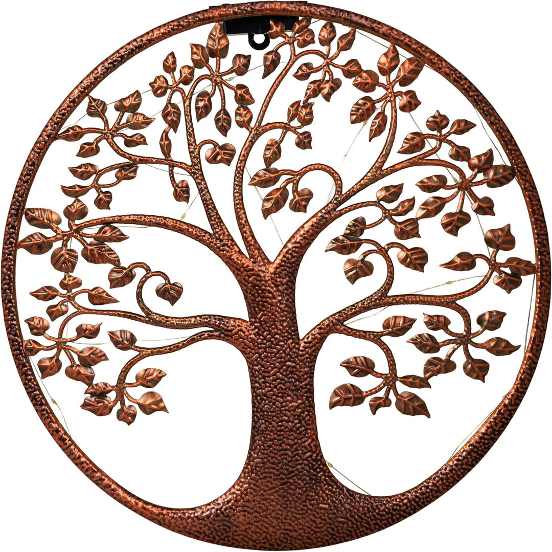 Spetebo LED Solar Wanddeko BAUM antik bronze - 40 cm - Metall Wand Bild warm weiss beleuchtet - Gart