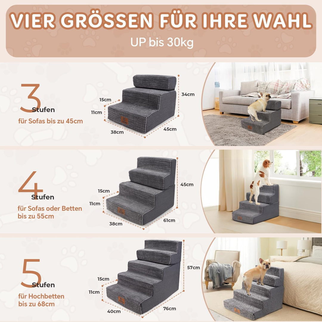 Sytopia Hundetreppe Grosse Hunde 5 Stufen Hoch, Hundetreppe für Bett 60cm, Haustiertreppe waschbar,