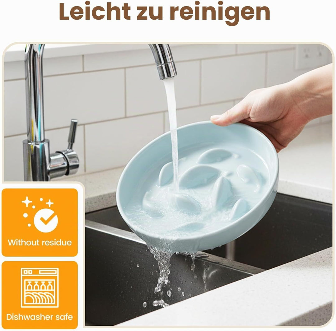 PETTOM Anti Schling Napf Katzen Keramik, Slow Feeder Katze Nassfutter, Langsam Fütterung Katzennapf,
