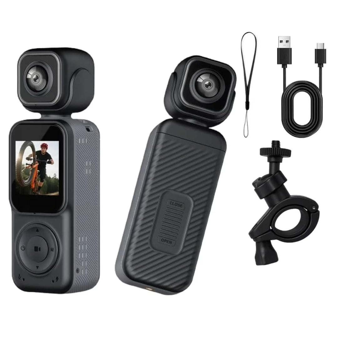 4K Vlog Kamera mit WLAN, Dual Kamera und 180° Schwenkobjektiv, Mini Pocket Camera mit 1,5 Zoll IPS D
