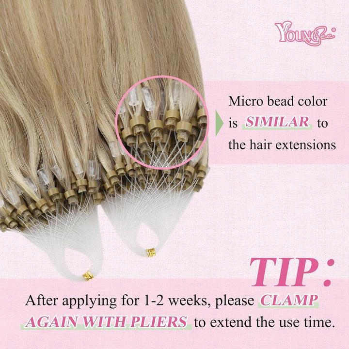 YoungSee Microring Extensions Blond Microring Extensions Echthaar 1g Blond Microring Hair Extensions