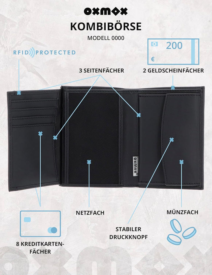 Oxmox Leder Geldbörse Leather RFID Protect Kombibörse Circle Bloom Embossed Black schwarz Circle Blo