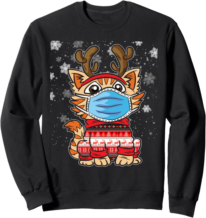 weihnachtliche Katze mit Rentierohren und Weihnachtspulli Sweatshirt