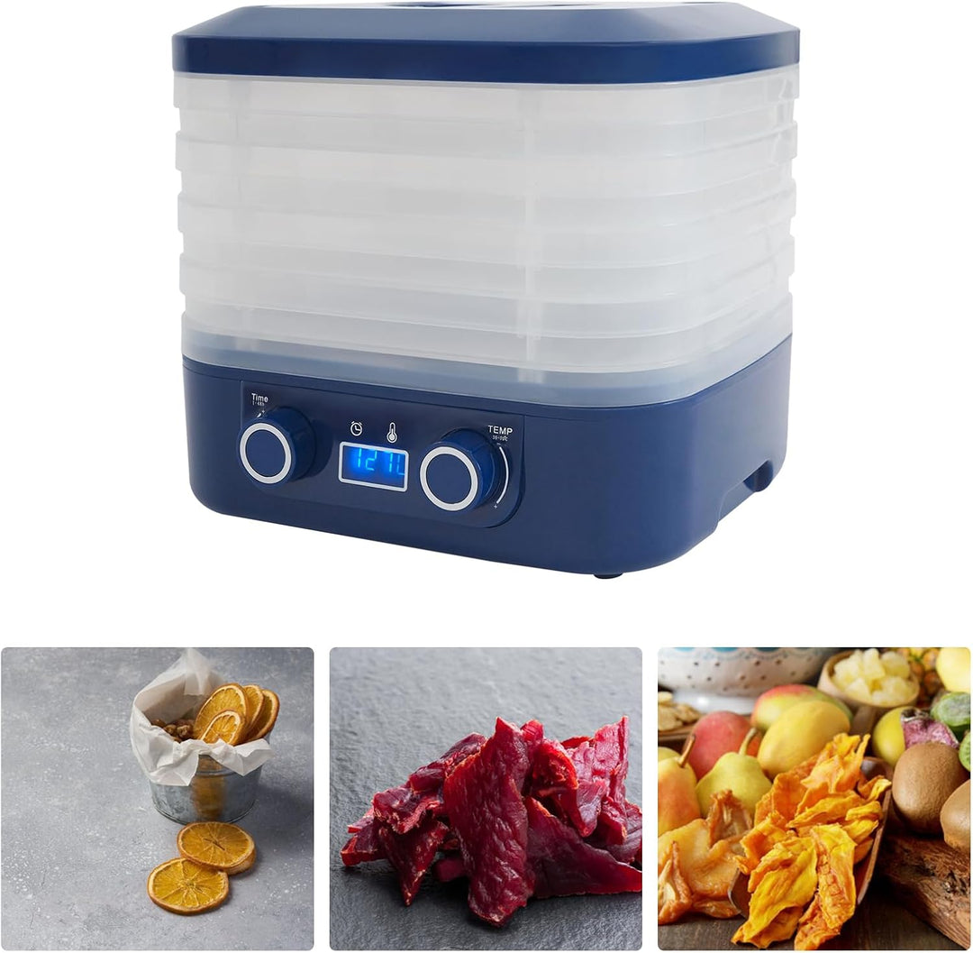 160 W Küchenminis Dörrautomat Dörrgerät mit 5 Tabletts & 5x Versiegelte Frischhaltebeutel,LED-Anzeig