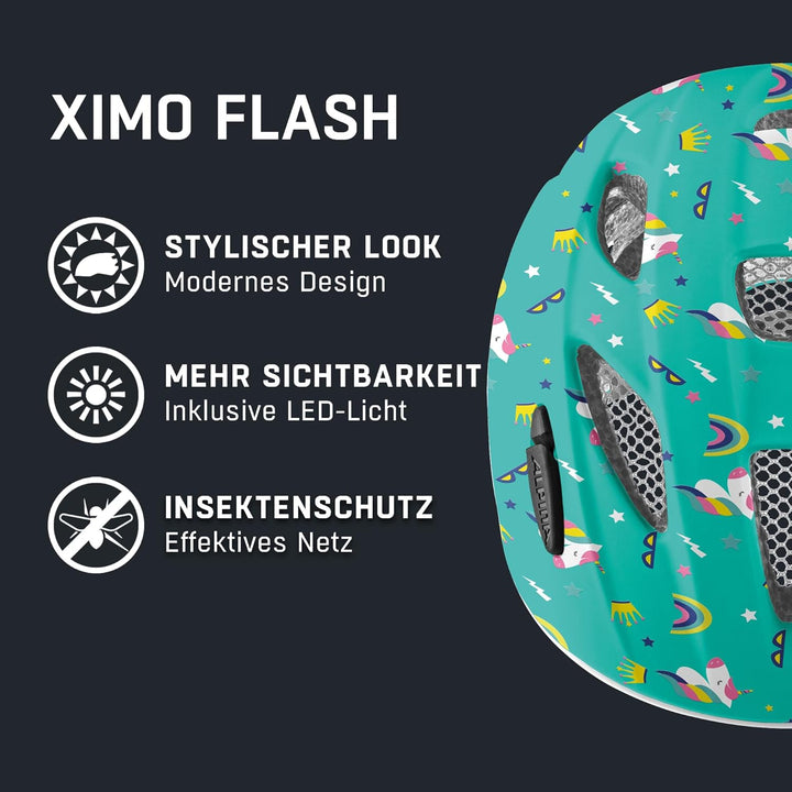 ALPINA XIMO Flash - Leichter, Sicherer und Bruchfester Fahrradhelm Mit LED-Licht Für Kinder Unicorn