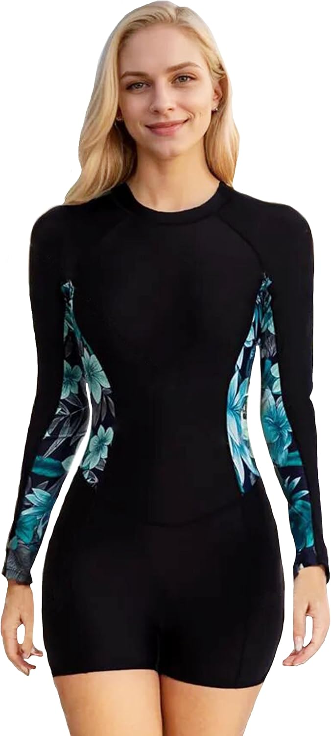 Beachkini One-Piece Swimsuit for Women Long-Sleeved Swimwear with Front Zip Triangle Swimsuit XL 86