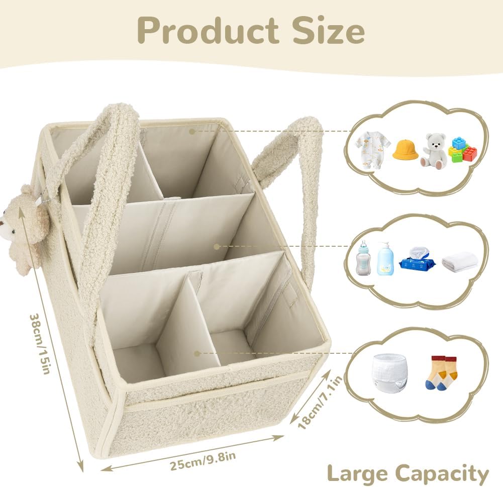 Baby Windel Caddy Organizer, Windel Organizer, Plüsch Baby Diaper Caddy mit Fächern & Griffen, Off-W